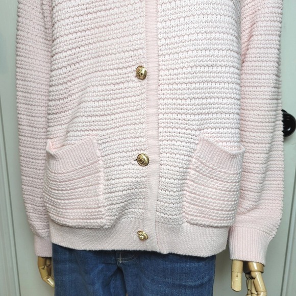 Chic Preppy Pink Cable Knit Cardigan Size Large Old Money Fall Cardigan Winter - Picture 2 of 10